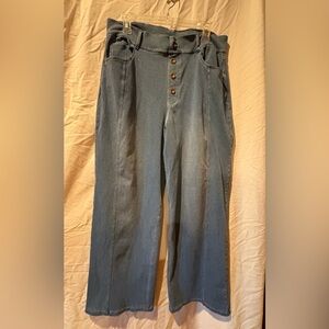 Women's high-waisted, wide-leg pull-on jeans comfort of sweatpants look of denim